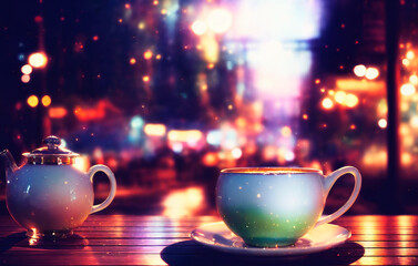 Fototapeta premium Cup of tea on the background of a beautiful bokeh