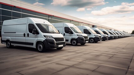 Express Delivery Fleet - a line of delivery vans. Use this image to promote your fast and reliable delivery services.