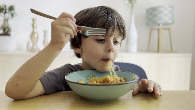 Kid Eating Noodles Straight from the Bowl - Skipping the Fork - Childhood Struggles with Utensils
