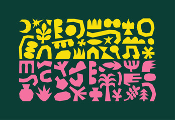 Collection of doodles and various simple, naive and irregular shapes in cut-out style