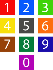 White numbers in multi-colored squares. Figures 1 2 3 4 5 6 7 8 9 0