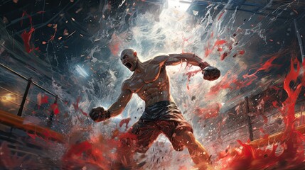 Sport, kickboxing winner, splash design fighter - Powered by Adobe