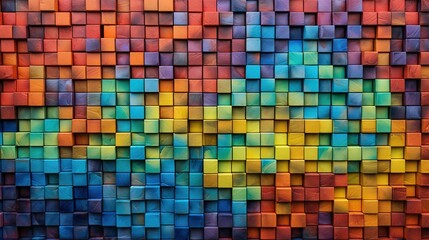 Fototapeta premium a multicolored brick wall with a rainbow colored pattern. generative ai