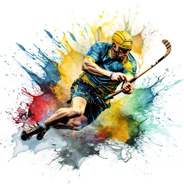 Sport, hurling player, splash design