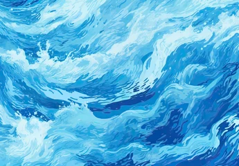 Rolgordijnen Blue abstract ocean seascape. Surface of the sea. Water waves in watercolor style. Nature background. Illustration for cover, card, postcard, interior design, decor or print. © Login