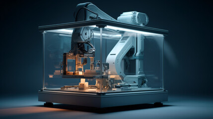 A D printer builds an intricate model, its tiny robotic arm meticulously assembling the pieces