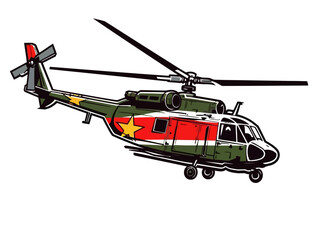 Doodle Vietnam War Helicopter, cartoon sticker, sketch, vector, Illustration, minimalistic