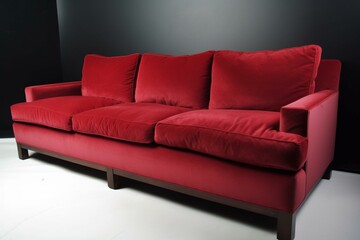 Contemporary crimson couch. Generative AI