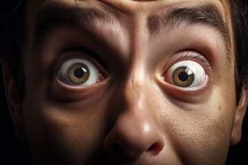 Close-up of a man's wide open eyes showing surprise or shock - obrazy, fototapety, plakaty