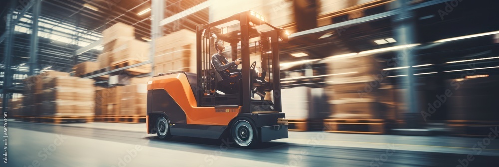 Poster blurred efficiency: ai forklift transforms warehousing with rapid, precise motion