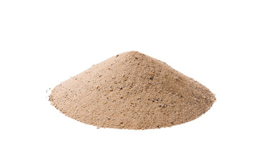 Pile yellow Sand of river on white isolated background, building material