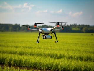 A drone over a farmer's field pollinates plants .technology in the service of agriculture. 