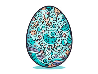 Doodle Glittery Easter egg, cartoon sticker, sketch, vector, Illustration, minimalistic