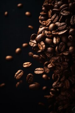 coffee beans on black background