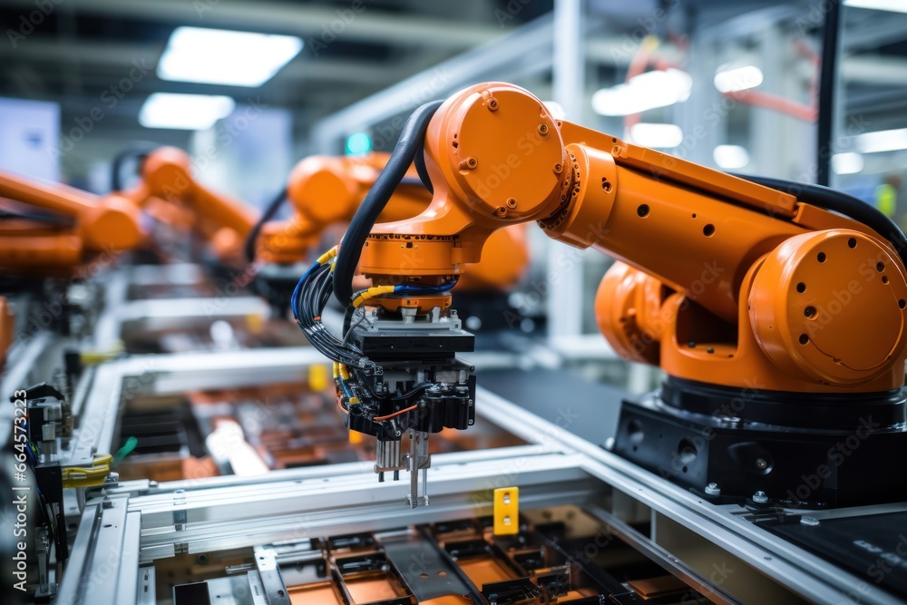 Aufkleber AI's precision guides a robotic arm, methodically assembling factory electronics with finesse