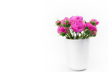 Flowers Pink roses. Bouquet. On a white background. Background texture from flowers