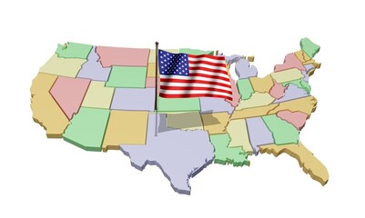 The United States flag on the World Map.