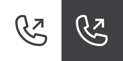 Outgoing call icons. Telephone call icons with symbol of caller, Phone sign icon. Isolated round collection of ringing phone. Flat button on black and white background. Vector illustration.
