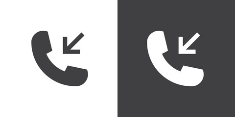 Incoming call icon in flat style. Missed call sign Telephone call icon with symbol of caller. Isolated round collection of ringing phone. Flat button on black and white background. Vector illustration