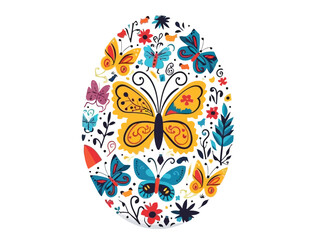 Doodle Easter egg with butterflies, cartoon sticker, sketch, vector, Illustration, minimalistic