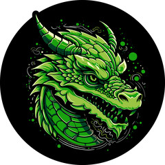 Green Dragon Head.  Green Dragon T-shirt, design logo, sticker