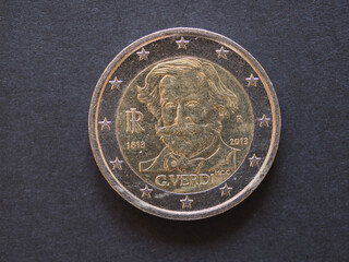 Italian Verdi 2 Euro coin obverse , currency of Italy