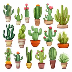 Fototapete Kaktus im Topf The Cactus set on white background. Clipart illustrations.
