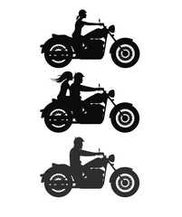 Set of vector silhouettes of drivers and passengers of a classic motorcycle. Vector.