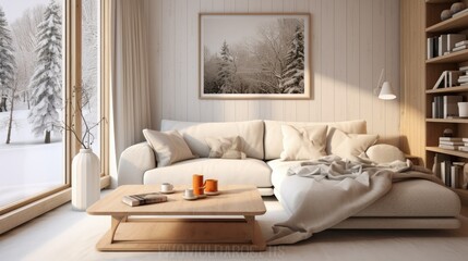 Fototapeta na wymiar Clean aesthetics: A minimalist lounge, where simplicity becomes an art form, creating a peaceful and modern sanctuary. Generative AI