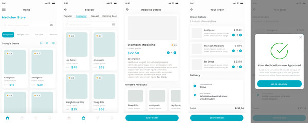 Medicine Store, Medication, Therapy, Treatment E-commerce and Drugs Shop Mobile App Ui Kit Template