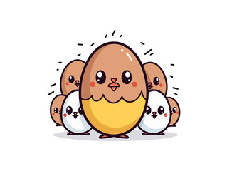 Doodle Easter egg with chicks, cartoon sticker, sketch, vector, Illustration, minimalistic