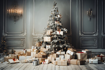 Arbol de navidad con regalos y adornos navideños