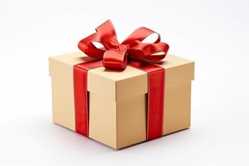 Obraz premium Gift box with red ribbon isolated on white background.
