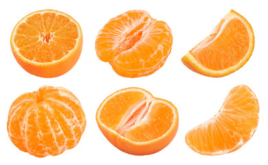 Tangerine or clementine half isolated on white background with full depth of field.