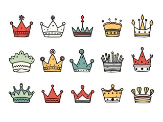 Doodle Crowns, cartoon sticker, sketch, vector, Illustration, minimalistic