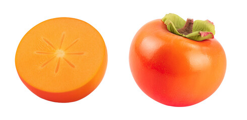 Persimmon fruit half isolated on white background with full depth of field