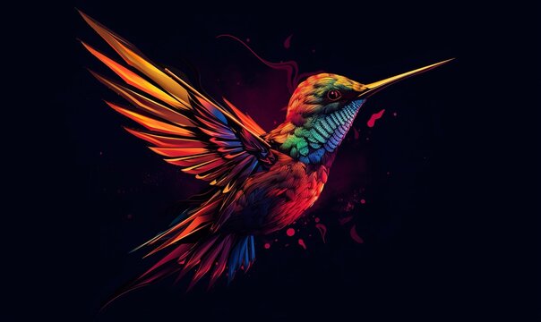 hummingbird logo with multiple colors flying through the air..