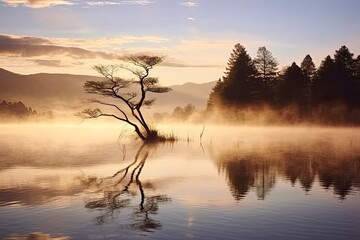 Fototapeta premium Wanaka's lone willow tree which is situated just off of the lake shore.