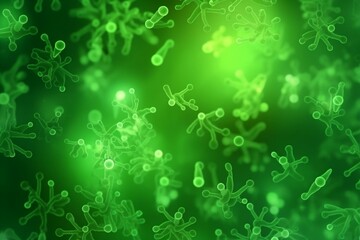 Green abstract background with bacterium. Generative AI