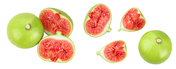 Ripe green fig fruit isolated on white background. Top view. Flat lay.