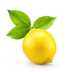 Lemon with leaf isolated on white background.