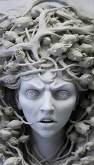 Obraz premium Portrait of cyborg medusa close up carved in marble.
