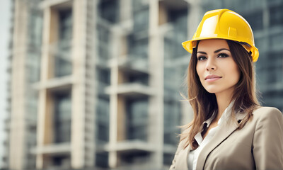 Confident businesswoman in hardhat