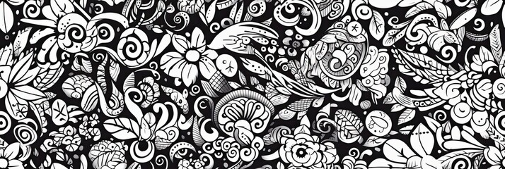 A pattern with oriental and gothic motifs, drawn in the style of ink doodles and sketches, a trend of the season.