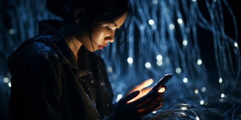 Seeking Assistance in the Night: A Woman on Her Smartphone, Prioritizing Safety and Connection