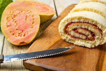 traditional 'rocambole de goiabada' or swiss roll with guava.