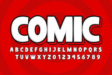 Comics 3D style font design, alphabet letters and numbers, vector illustration