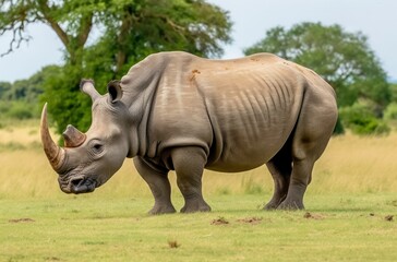 Obraz premium White Rhino grazing.