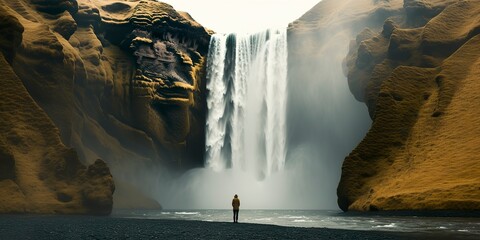 Woman overlooking waterfall.