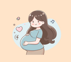Cute pregnant woman, flat vector illustration
